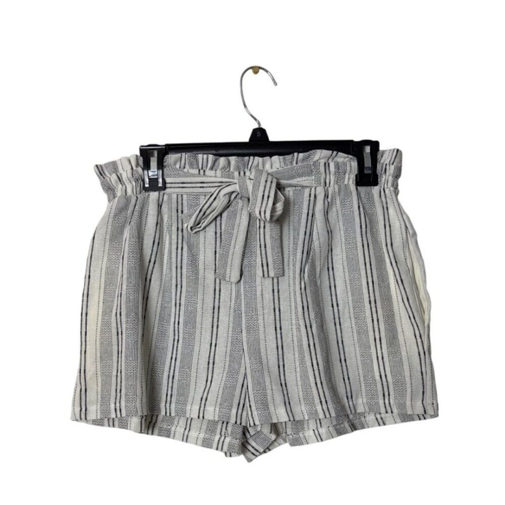 Striped High-Waist Shorts With Belt & Buttons - Sienna Sky - M - Cotton/Polyeste